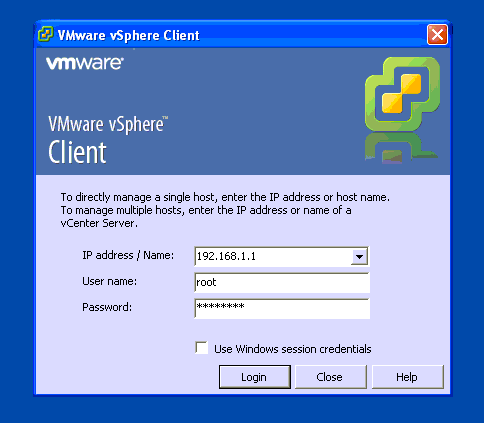 Prihlásenie cez vSphere clienta