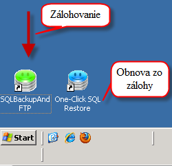 Ikonky na loche pre nastavenie a obnovu SQL databáz