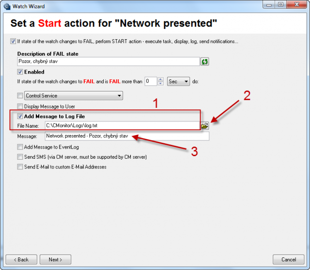 Obrázok: Watches Action - Add message to Log File