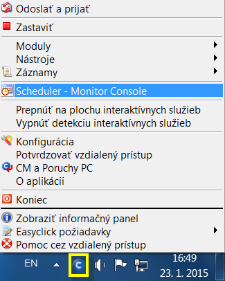 Otvorenie Monitor Console z lišty Otvorenie Monitor Console z lišty