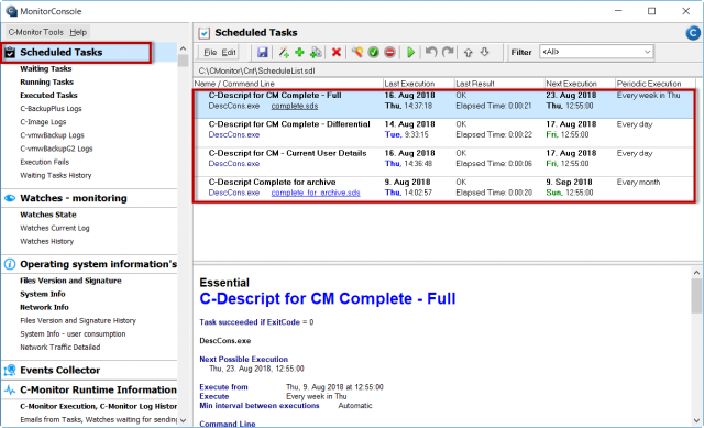 Obrázok 2 – C- MonitorConsole, čast Scheduler – verzia 3.0.737.0