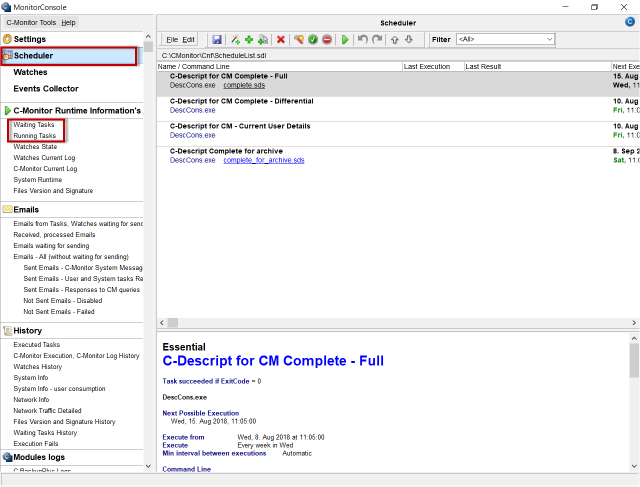 Obrázok 3 – C-MonitorConsole, časť Scheduler – verzia 2.9.721.0