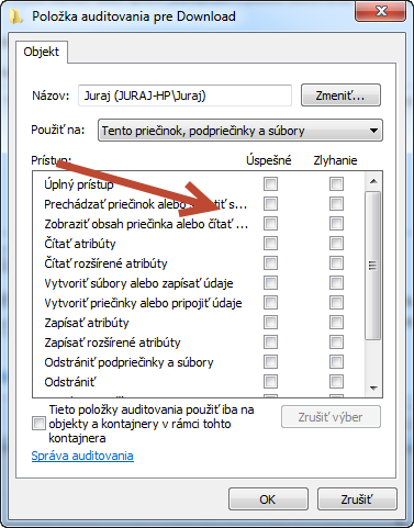 Nastavenie auditovania súboru alebo adresára