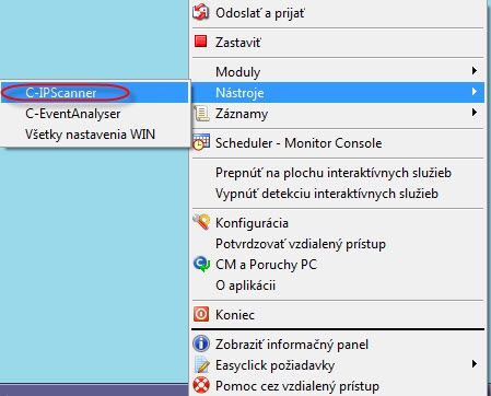 Vstup do Utility IP scanner cez C-Monitor ikonku