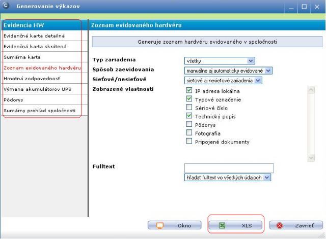 Generovanie výkazov HW evidencií