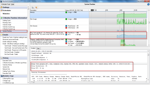 Zobrazenie Ping PL,RTT v časti system runtime 