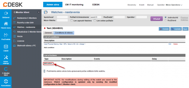 Obrázok: CM Portal - Add Watches Action