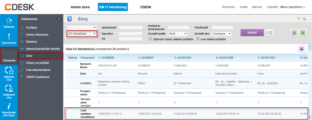 Zóna OS Aktualizácia