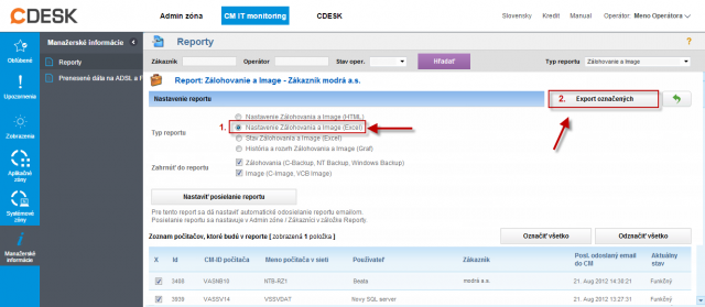 Report nastavenia zálohovania a image - Excel