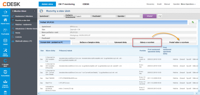 Prepnutie do zobrazenia s fyzickými súbormi  (ScheduleList.sdl) v rozvrhu ku konkrétnemu PC na CM portáli