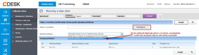 Voľby pri odoslaní upraveného .sdl súboru 