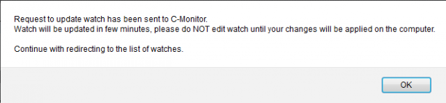 Obrázok: Informácia po odoslaní watchu do C-Monitora
