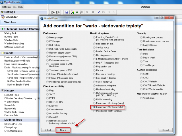 Podmienka watchu Enviroment Monitoring (http).